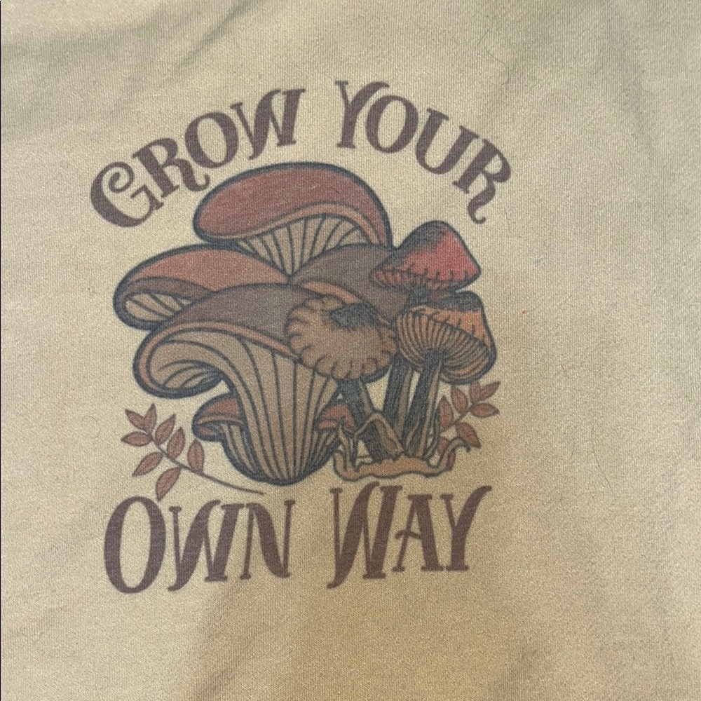 Cream Graphic Tee with Mushroom Design - Picture 3 of 4
